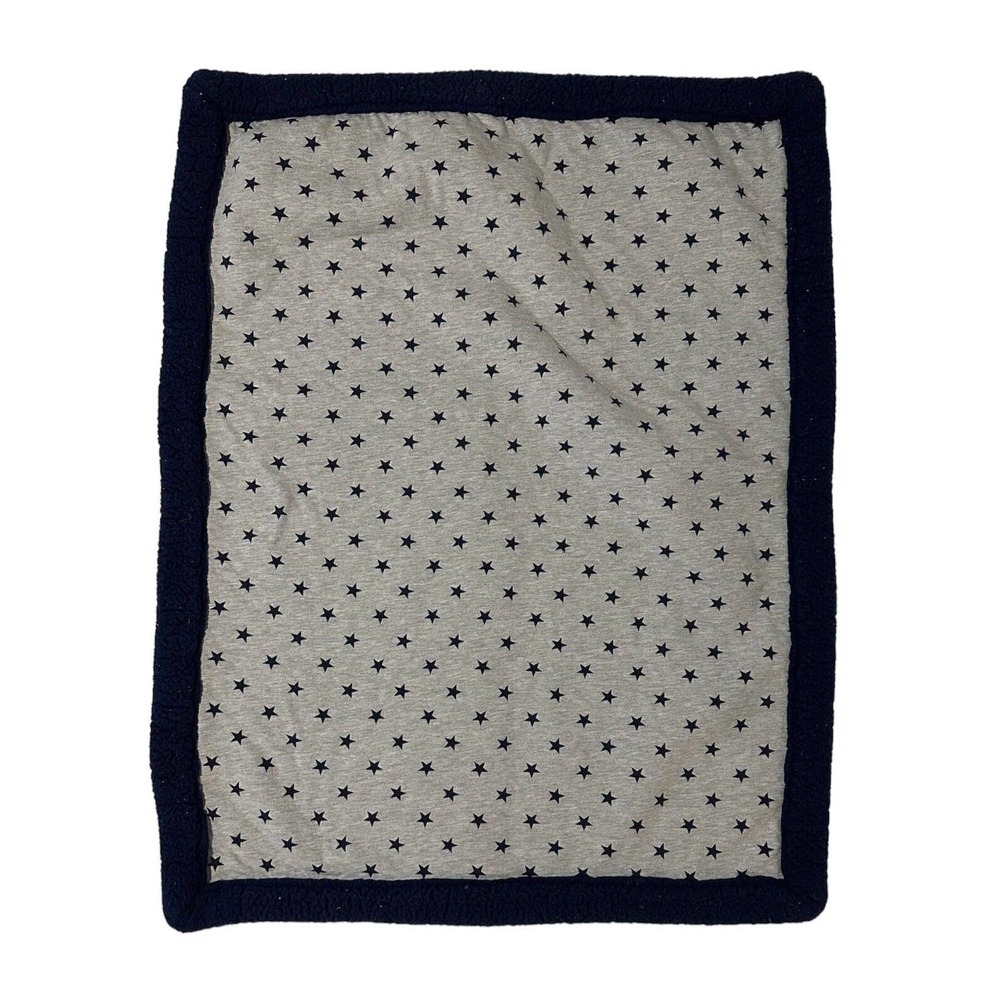 Just Born Navy Blue Gray Star Sherpa Soft Minky Baby Kids Blanket Lovey Soother